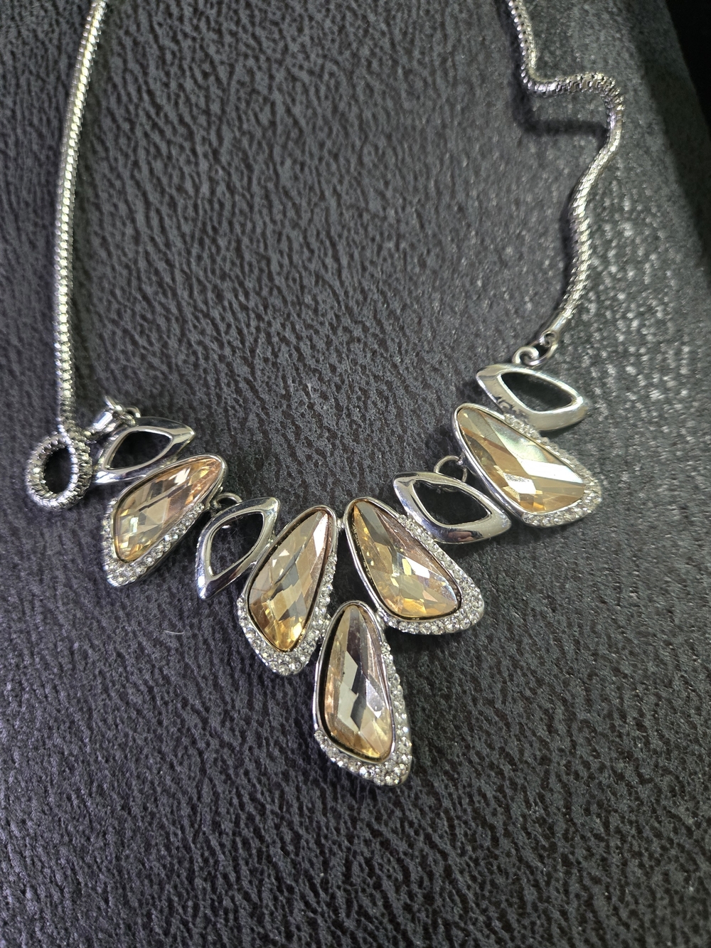 Elegant Gold-Tone Crystal Teardrop Necklace - Women Jewelry